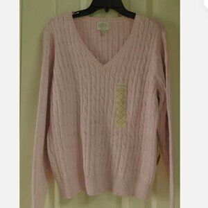 ST. JOHN’S BAY Long Sleeve Cable V-neck Pink Sparkle Sweater PXL